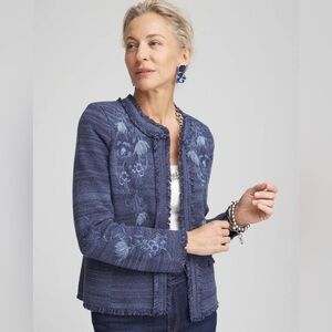 CHICO’S Embroidered Denim Cardigan/ Jacket in Blue M / 1